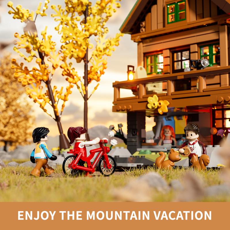 Funwhole Mountain-Cabin House Lighting Building-Bricks Set  2255 Pcs- Friends Mountain House and Treehouse Collection LED Light Building Set Holiday Gift for Adults and Teen