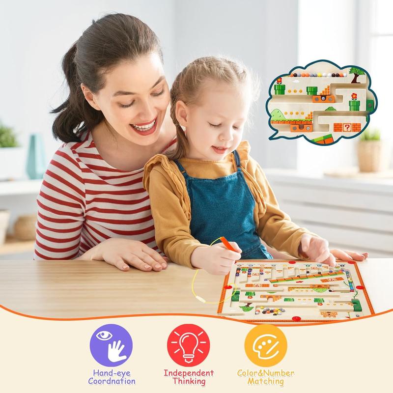 [Free Shiping] Wooden Magnetic Color and Number Maze Montessori Alphabet Matching and Counting Puzzle Board Learning Educational Math Toy Birthday Gift Montessori Toy