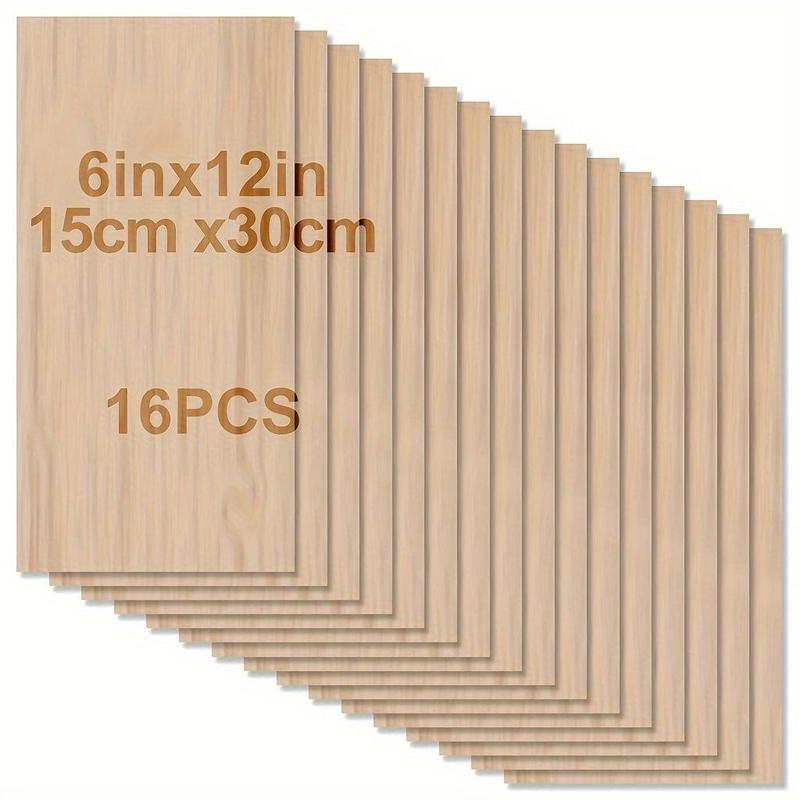 Unfinished Wood Board, 16pcs set 6 Inch *12 Inch Square Wood Board, Smooth Surface Wood Board for Laser Cutting, Wood Burning, Building Model, Staining, DIY Wood