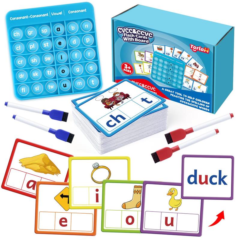 CVCC & CCVC Word Games, Sight Words Flash Cards Spelling Reading Learning Phonics Games, Speech Toy, Kindergarten Classroom Must Have Learning Activities Homeschool Supplies