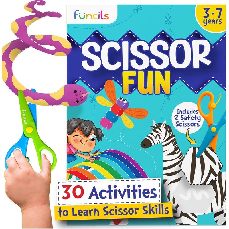 Toddler Scissor Skills - Art Supplies & Crafts Kit for Kids, Safety Scissors, Fine Motor Toys, Stocking Stuffers, for Boys & Girls Ages 3, 4, 5, 6, 7 Year Old, Activity Books