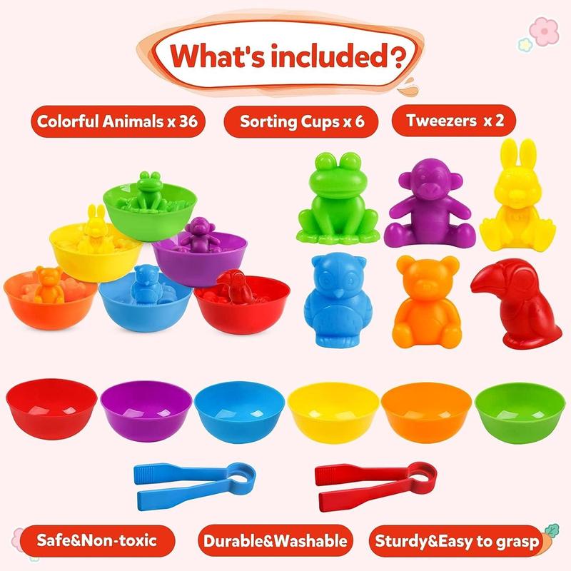 Color Classification Toy, 1 Set Cartoon Animal Shape Sorting Sensory Toy, Counting & Matching Games, Preschool Learning Activities for Math, Montessori Toy