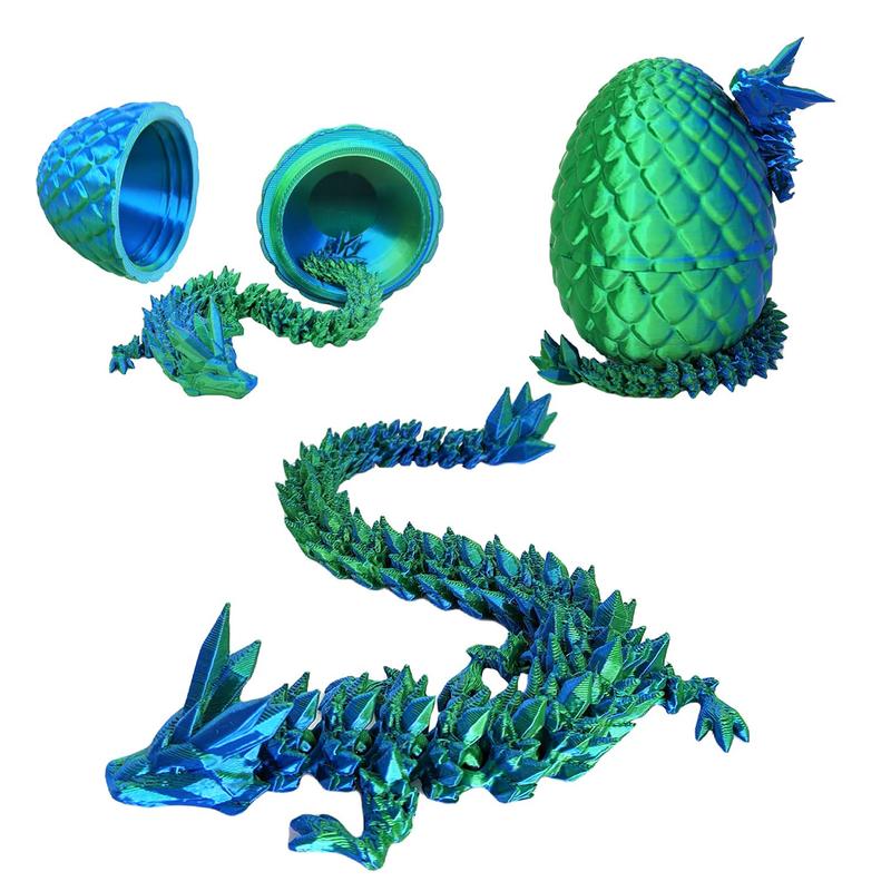 3D Printed Mystery Dragon Egg, 3D Printed Articulated Dragon Eggs with Dragon Inside, Crystal Dragon Adults Toy (Laser Green)