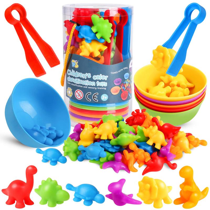 Counting Dinosaur Matching Toys with Sorting Bowls Montessori Preschool Educational Activities Learning Color Sorting Fine Motor Skills Sensory Toys Birthday Gift for 3 4 5 Year Old Boys Girls