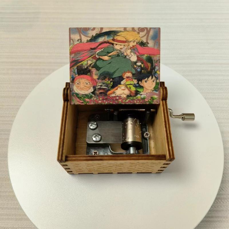 Wooden Hand Crank Howl Music Box as Gift for Home Decor Ornament desk accessory