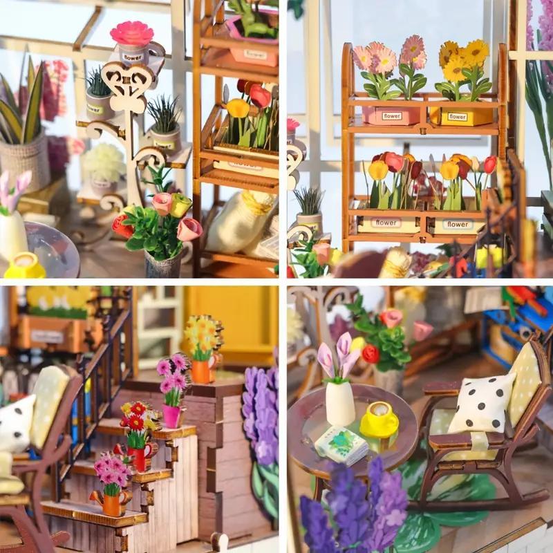 Garden House Design DIY Wooden Book Stand, 1 Box DIY Wooden Material Model, Micro Scale Scene 3D Building Hand Creative with Light, Festival Gift, Best Gift Toy