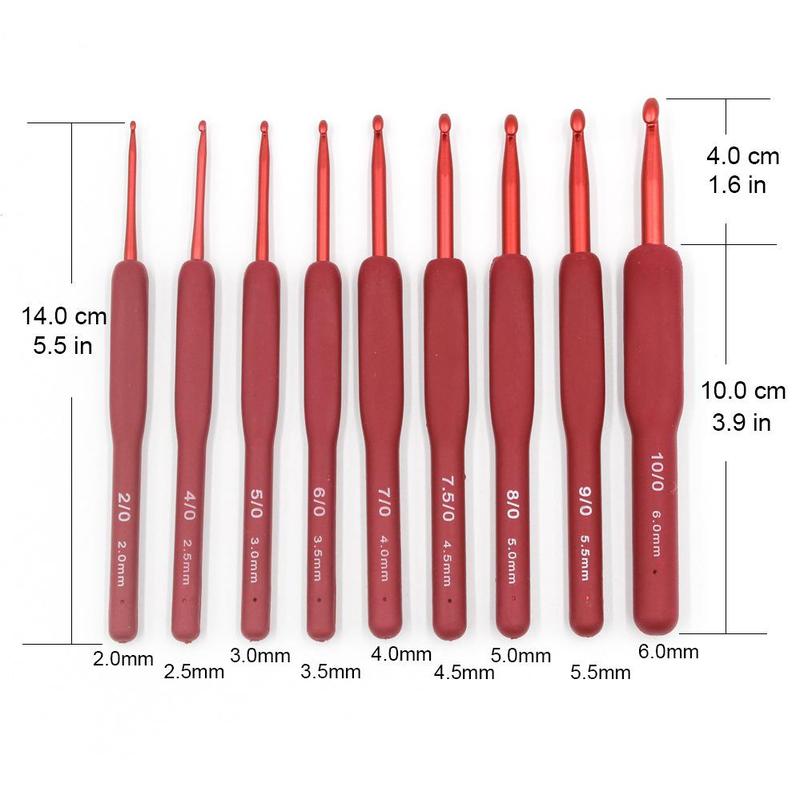 Crochet Hook Set (9pcs), 2mm-6mm Crochet Hooks with Soft Rubber Grip, Cushioned Handles Knitting Needles