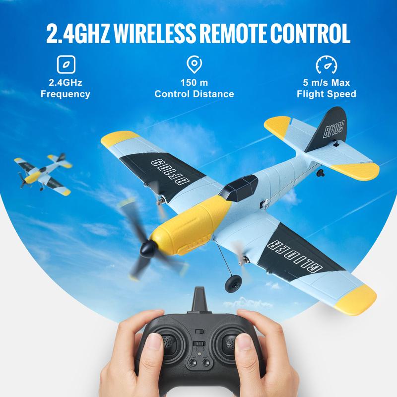 VEVOR RC Plane, 2.4GHZ 3 Channel Remote Control Airplane with 6-Axis Gyro Stabilizer, Ready to Fly Fighter Aircraft Plane Toy with 2 Batteries, Easy to Fly RC Glider for Adults Kids Beginners Boys Christmas gift