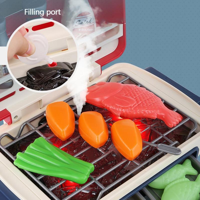 Kids BBQ Grill Toy, Barbecue Kitchen Cooking Playset with Realistic Spray, Light & Sound, Color Changing Play Food & Dishes Toy, cooking  set