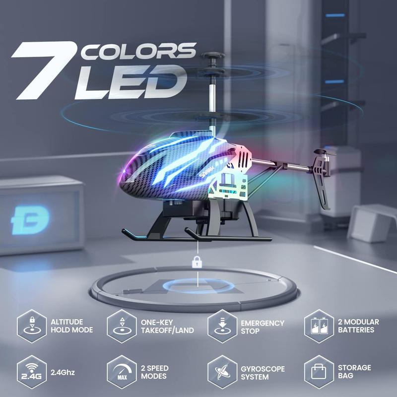 DEERC DE23 Remote Control Helicopter, RC Helicopters with 7 Colors Light, 2 Modular Battery for 24 Min Play, Altitude Hold, One Key take Off Landing, 2.4GHz Aircraft Indoor Flying Toy rc flying