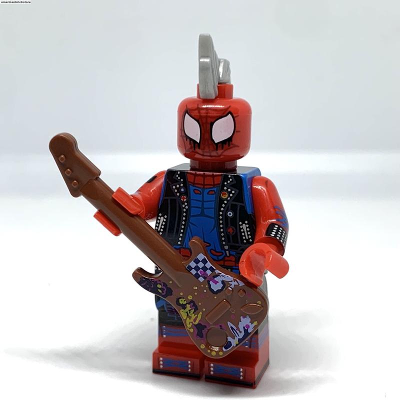 Spider-Punk Minifigure Spider-Man Spider-Verse figure with guitar and web