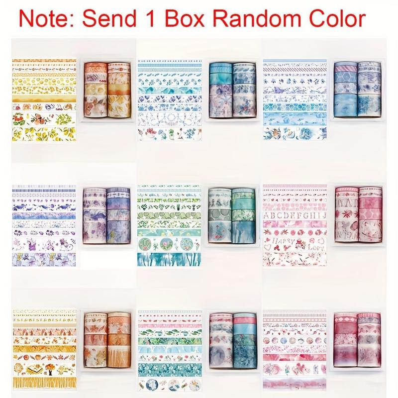 Washi Tape Set, 10 Rolls box Random Color Cute Illustrations Pattern Washi Tape, DIY Decorative Tape for Scrapbooking, Journaling, Gift Wrapping, Christmas Gift