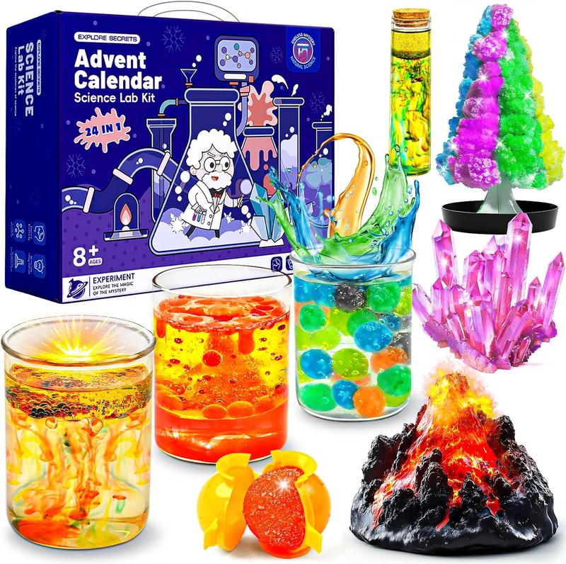 Science Advent Calendar 2024 for Girls Boys Countdown Calendar Gifts S-T-E-M Science Experiments with 24 Cool Experiments Christmas for Kids Age 4-6-8-12