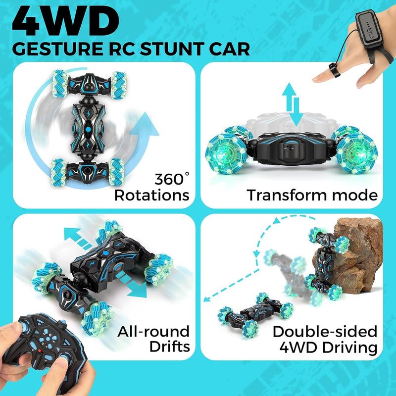 Remote Control Car for Boys 6-12 yr, Gesture Sensing RC Stunt Car Toys for Kids, 2.4gHz 4WD Hand Controlled RC Car, 360? Rotating Transform Drift Car Birthday Gift for Kids Aged 6 7 8 9 10 11 12