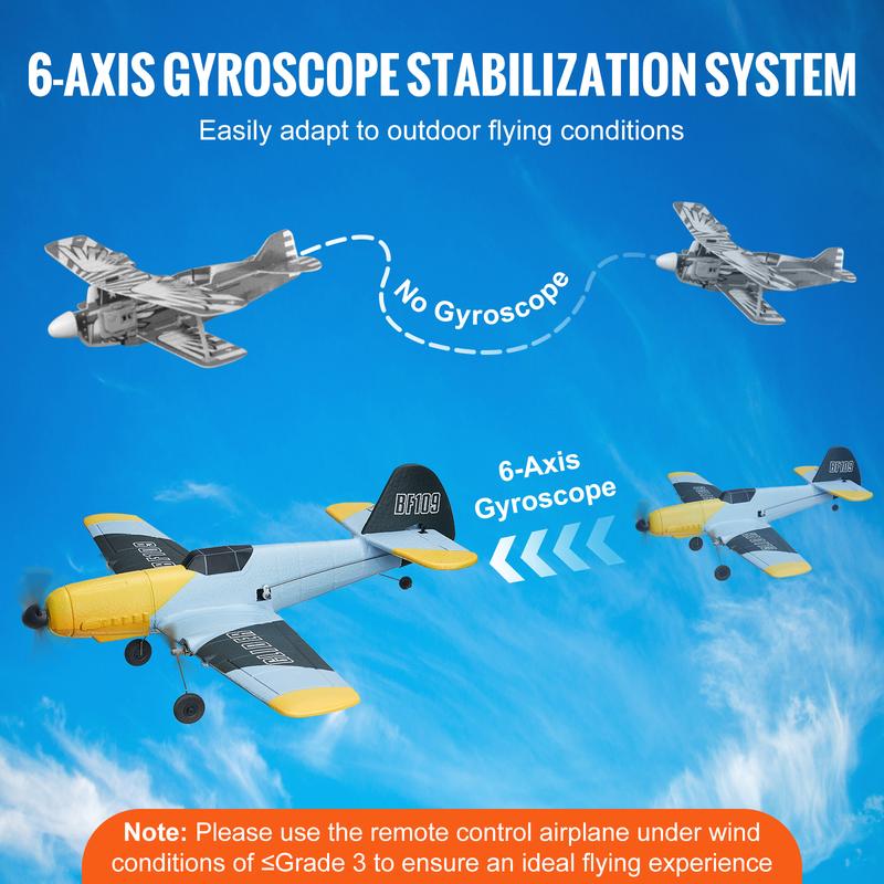 VEVOR RC Plane, 2.4GHZ 3 Channel Remote Control Airplane with 6-Axis Gyro Stabilizer, Ready to Fly Fighter Aircraft Plane Toy with 2 Batteries, Easy to Fly RC Glider for Adults Kids Beginners Boys Christmas gift