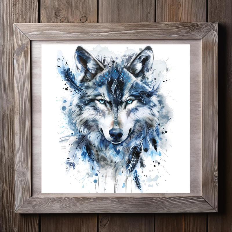 Wolf Pattern Artificial Diamond Art Painting Kit, DIY Rhinestone Embroidery Set, DIY Decor Painting for Home Wall Decor