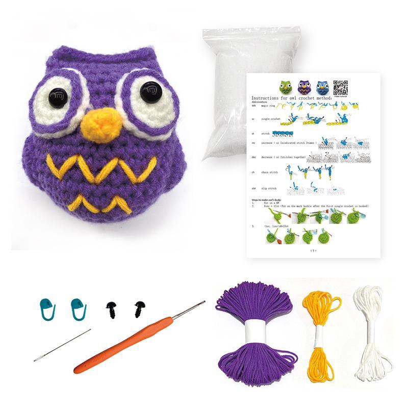 DIY Crochet Kit, 1 Set Cute Cartoon Animal Design Crochet Starter Kit, DIY Handmade Knitting Kit for Beginners, Knitting Supplies