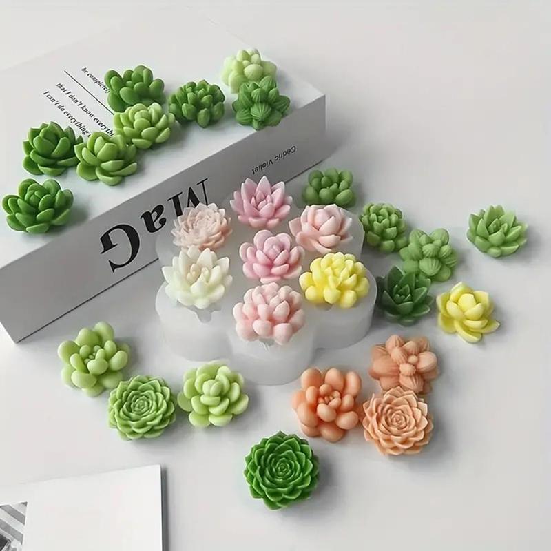 7 Hole Succulent Shaped Silicone Mold, 1 Count Multi Grid Flower Shaped Candle Mold, DIY Candle Making Mold, Soap Making Mold, DIY Craft Supplies