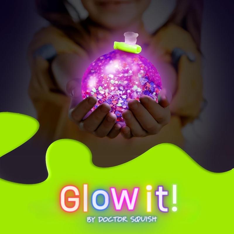 Doctor Squish- Squishy Maker Station Neon - Glow in The Dark Squishies - Decorate with Glow in The Dark Sparkles, Glow in The Dark Slime Powder & Squishies, Just Add Water to Make Your Own Slime