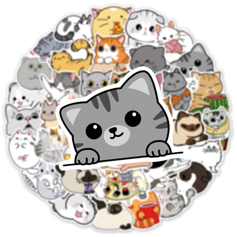 50pcs Cute Cat Series Graffiti Stickers, Waterproof Decorative Stickers, Creative Toy For DIY