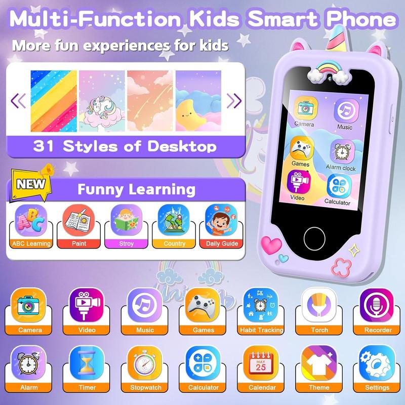 Kids Smart Phone for Girls, Christmas Birthday Gifts for Girls Age 3-10 Kids Toys Cell Phone, 2.8