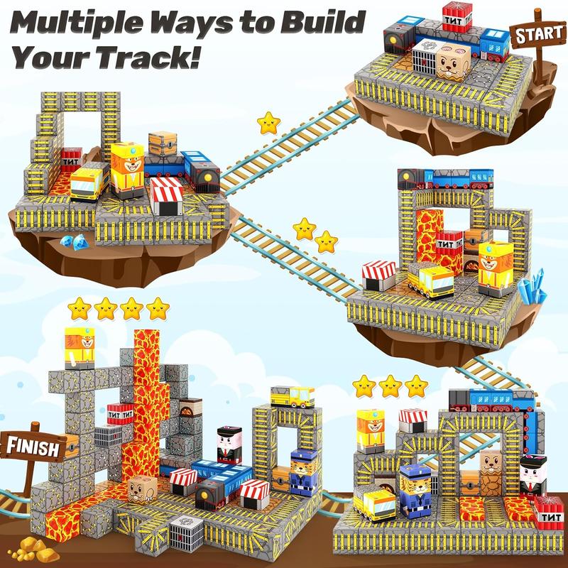 Black Friday Deal Coodoo Train Track Set STEM Sensory Outdoor Kids Game Magnetic Cubes Building Blocks 84 Pieces Christmas Gift