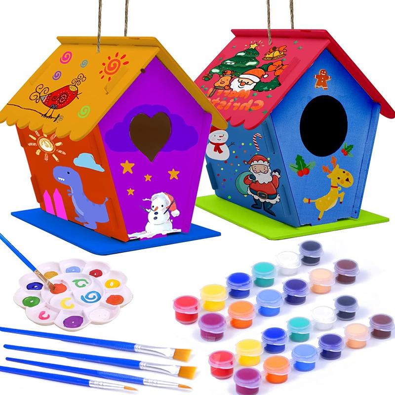 4-piece set of bird house crafts suitable for children aged 5-8-12, DIY bird house kit that children can build, 3+summer painting art and craft projects, Christmas gifts for boys and girls