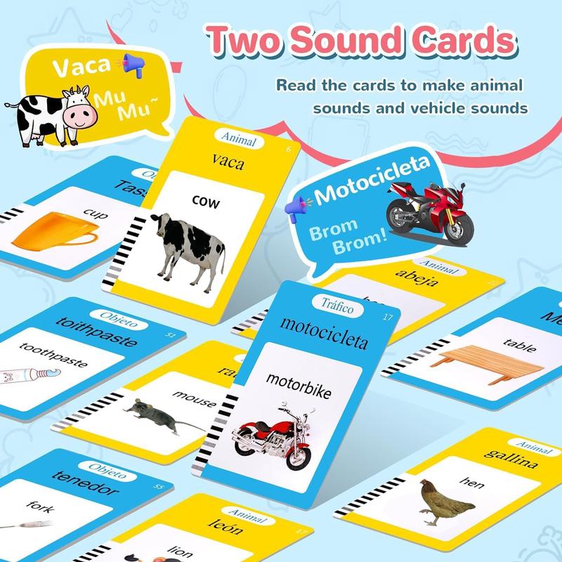 Spanish & English Talking Flash Cards Bilingual Learning Toys, Pocket Speech Toys Montessori Educational Learning Tools Interactive Toys with 224 Sight Words Christmas Gifts for Boys Girls