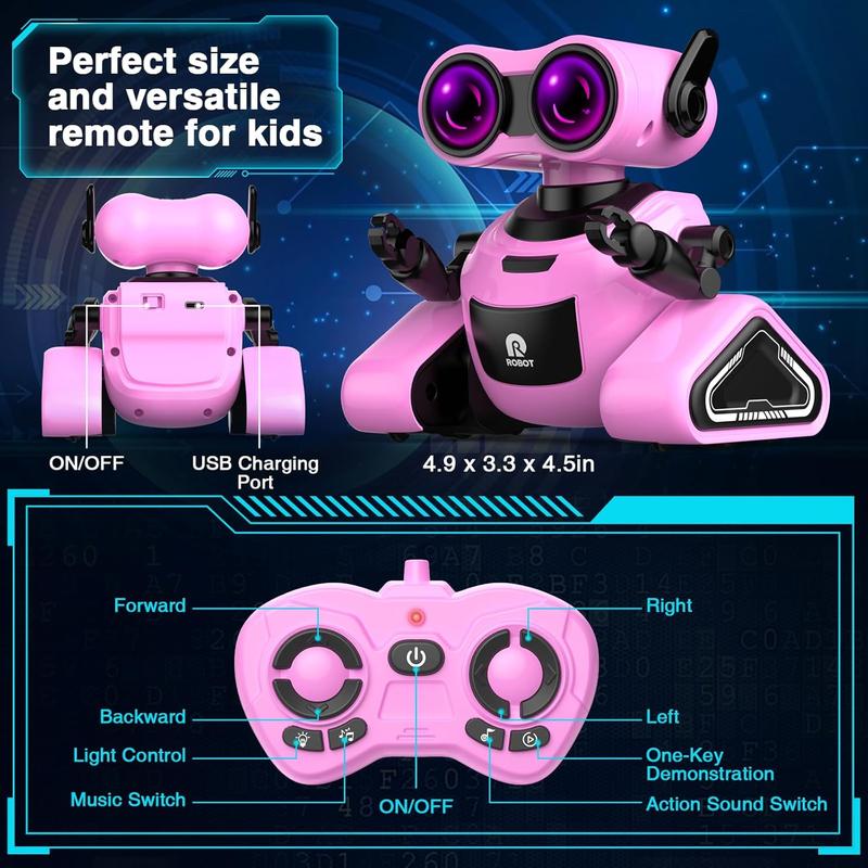 Remote Control Robot Toys with 3D Stickers for 3-5, Christmas Gift for Kids with Music and 4 Color LED Eyes, Singing, Dancing, Birthday for Boys Girls Aged 3 4 5 6 7 Year Old