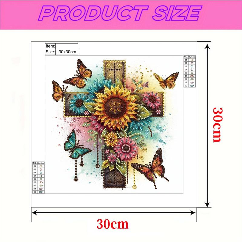 Sunflower & Cross Pattern Diamond Art Painting Kit, 1 Count DIY Painting Kit without Frame, Wall Art Decor for Home Living Room Bedroom