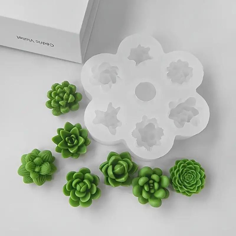 7 Hole Succulent Shaped Silicone Mold, 1 Count Multi Grid Flower Shaped Candle Mold, DIY Candle Making Mold, Soap Making Mold, DIY Craft Supplies