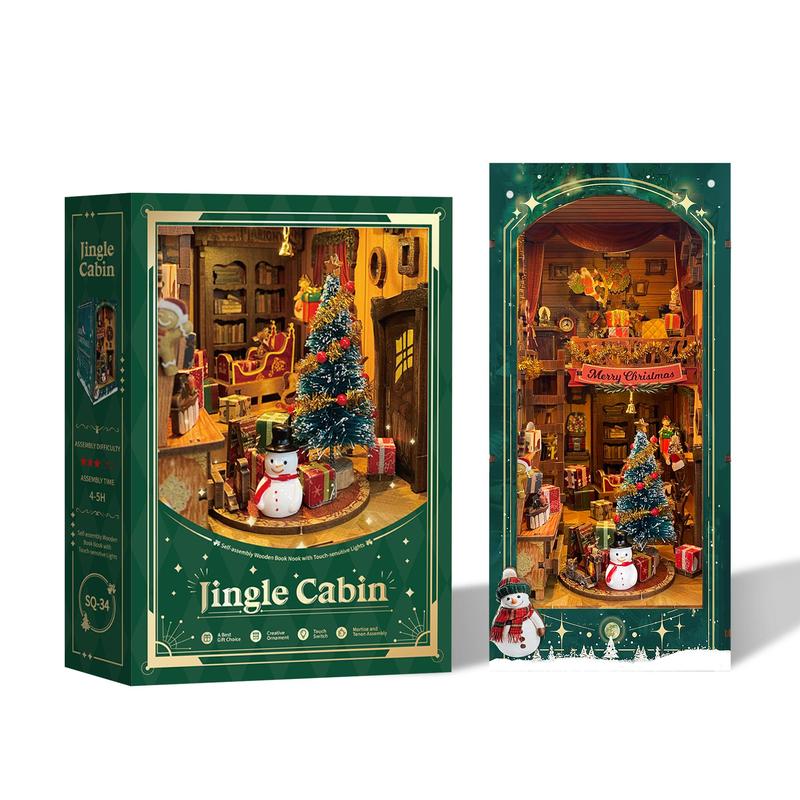 3D Wood Craft Kit, 1 Count Miniature Scene DIY Miniature House Kit, DIY Christmas Corner Decoration, Book End Decoration, Stereo Model Gift for Adults & Teens, Stocking Filler