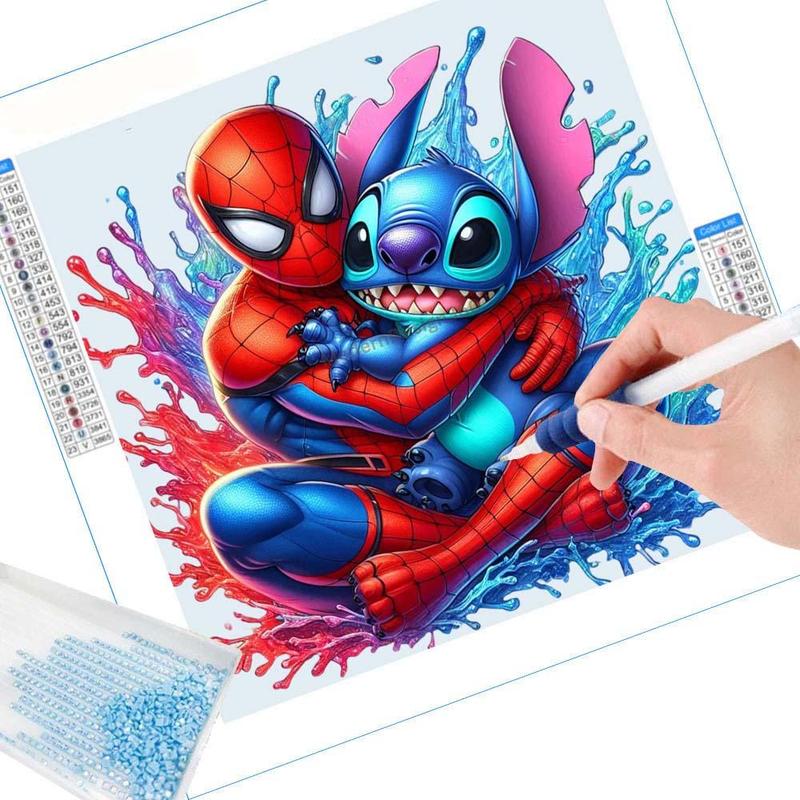 Spider-man & Stitch Pattern DIY Diamond Arts Colorful Painting Kit, 5D Round Diamond Arts Colorful Painting for Home Bedroom Wall Decor