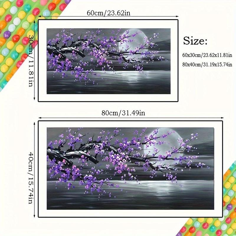 DIY 5D Diamond Arts Colorful Painting Kit without Frame, Purple Blossom Tree Pattern Diamond Arts Colorful Painting, Wall Art Decor for Home Living Room