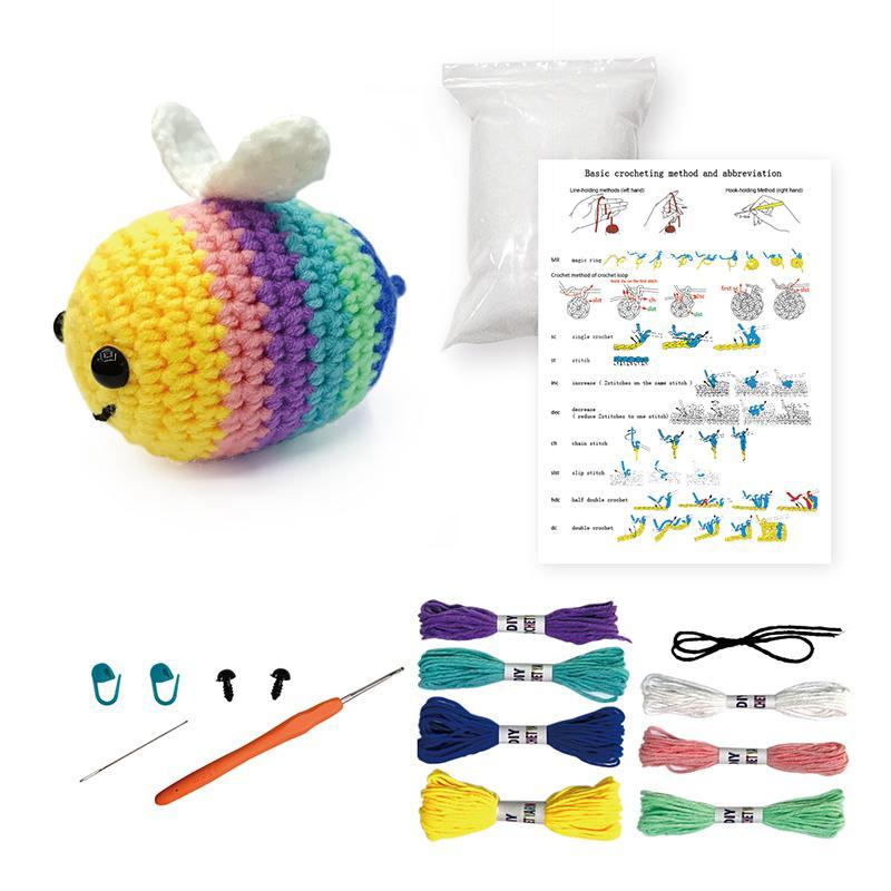 DIY Crochet Kit, 1 Set Cute Cartoon Animal Design Crochet Starter Kit, DIY Handmade Knitting Kit for Beginners, Knitting Supplies