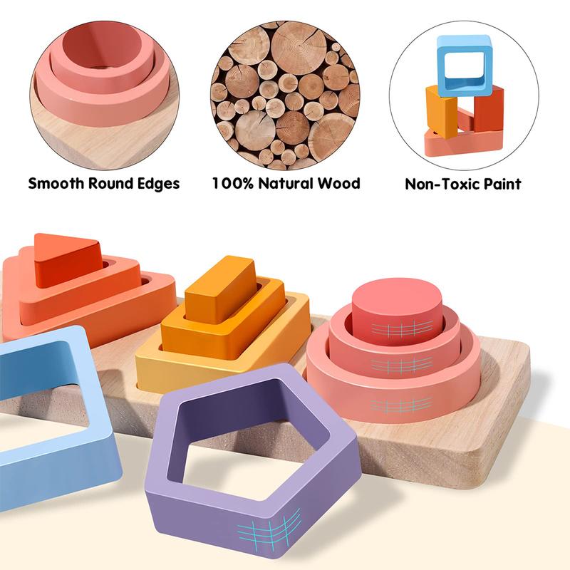 Montessori Toys for Boys Girls, Learning Educational Wooden Sorting & Stacking Toys,Shape Sorter Color Stacker Toy Preschool Kid Puzzles Ideal Gift for Boys Girls