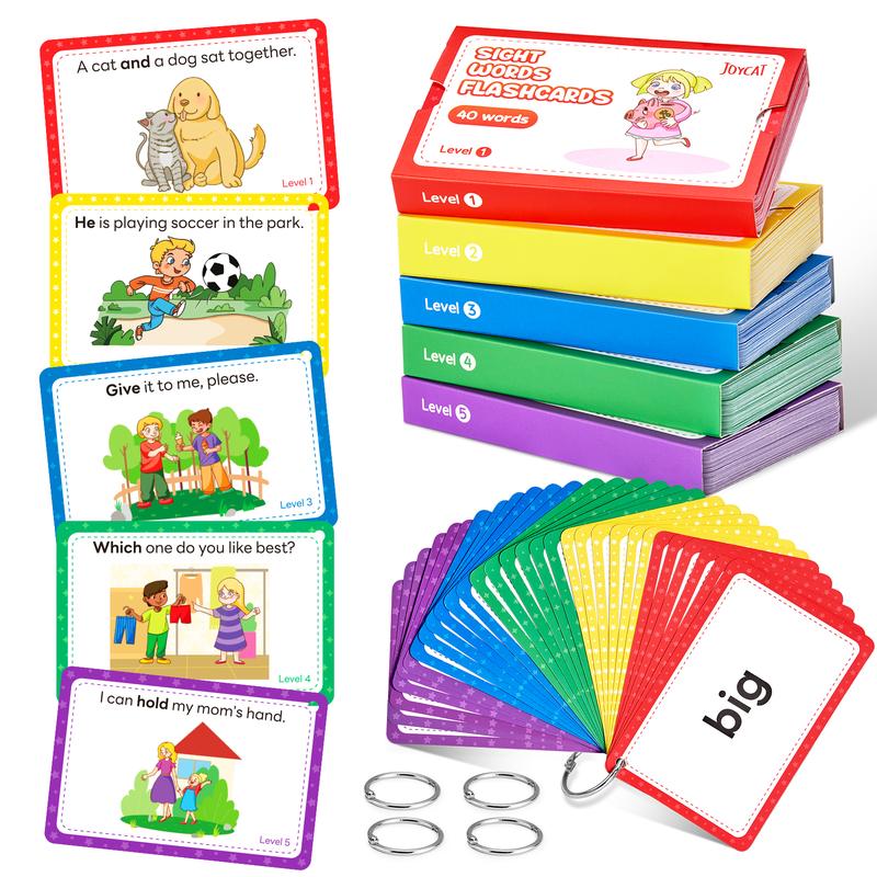 JoyCat Sight Words Educational Flash Cards with Pictures and Sentences