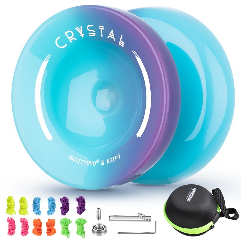 Crystal Yoyo K2 - Professional Responsive Yoyo for Kids Beginners, Dual Purpose Yo-Yo for adults Advanced + Extra Unresponsive Yoyo Bearing + 12 Yo Yo Strings+Storage Bag + Removal Tool ( Blue Purple)