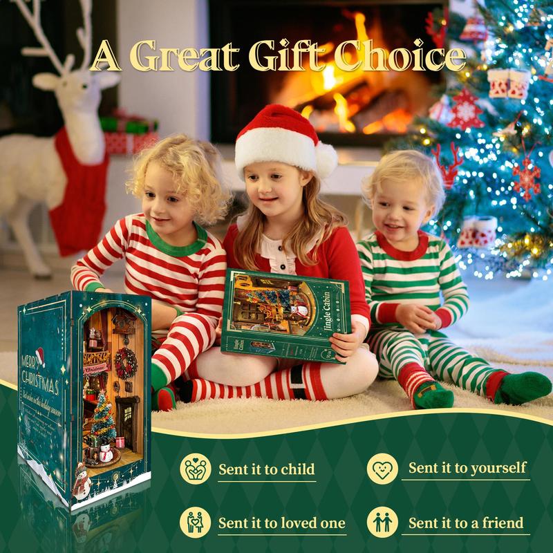 3D Wood Craft Kit, 1 Count Miniature Scene DIY Miniature House Kit, DIY Christmas Corner Decoration, Book End Decoration, Stereo Model Gift for Adults & Teens, Stocking Filler