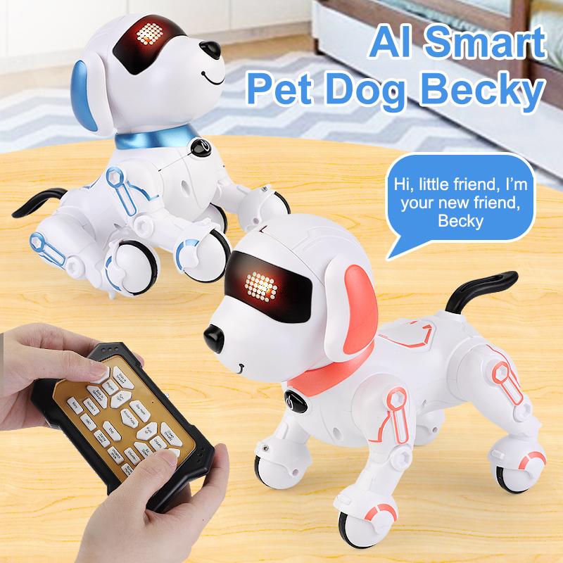 AI Remote Control Smart Pet Dog Robort for Interaction Between Baby and Pet with Touch Sensing Function,Pink and Blue Smart kids toy Rich Contents for kids'Early Education（Story English Nursery rhymes)