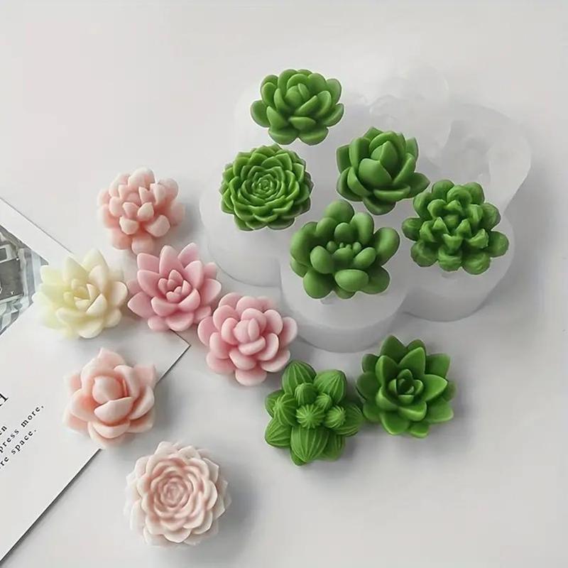 7 Hole Succulent Shaped Silicone Mold, 1 Count Multi Grid Flower Shaped Candle Mold, DIY Candle Making Mold, Soap Making Mold, DIY Craft Supplies