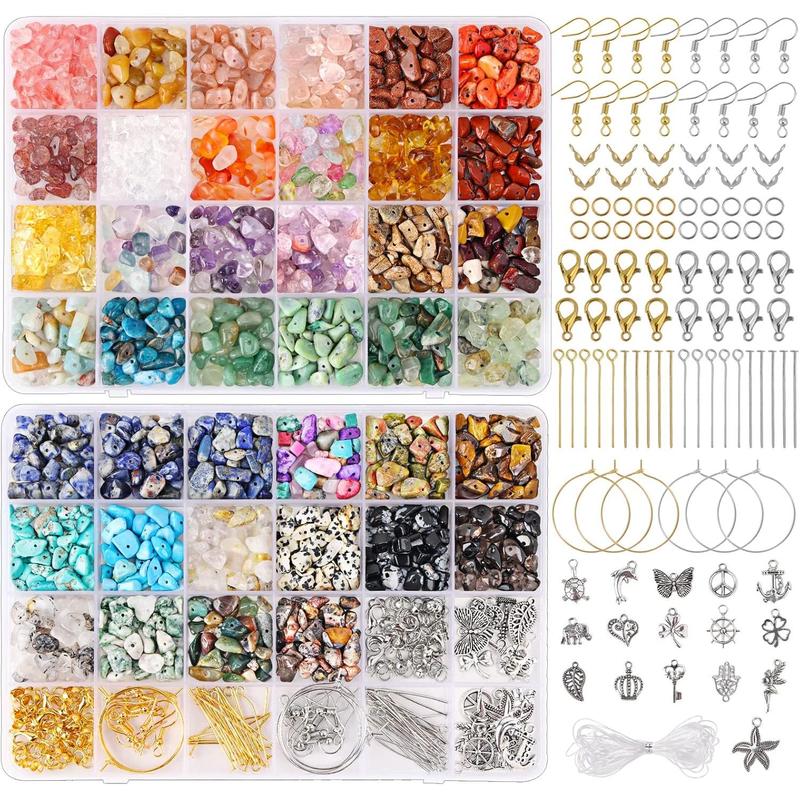 1800pcs 56 Colors Crystal Beads, Ring Making Kit, Gemstone Chip Beads Irregular Natural Stone with Jewelry Making Supplies for DIY Craft Bracelet Necklace Earrings, Craft Gifts