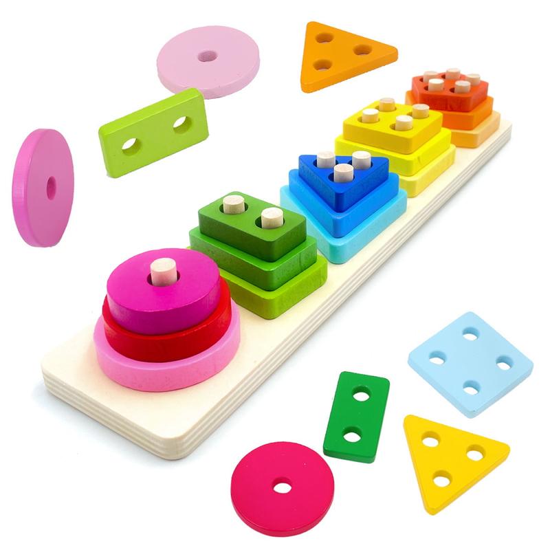 Montessori Learning Toys for Girls and Boys, Wooden Sorting and Stacking Toys