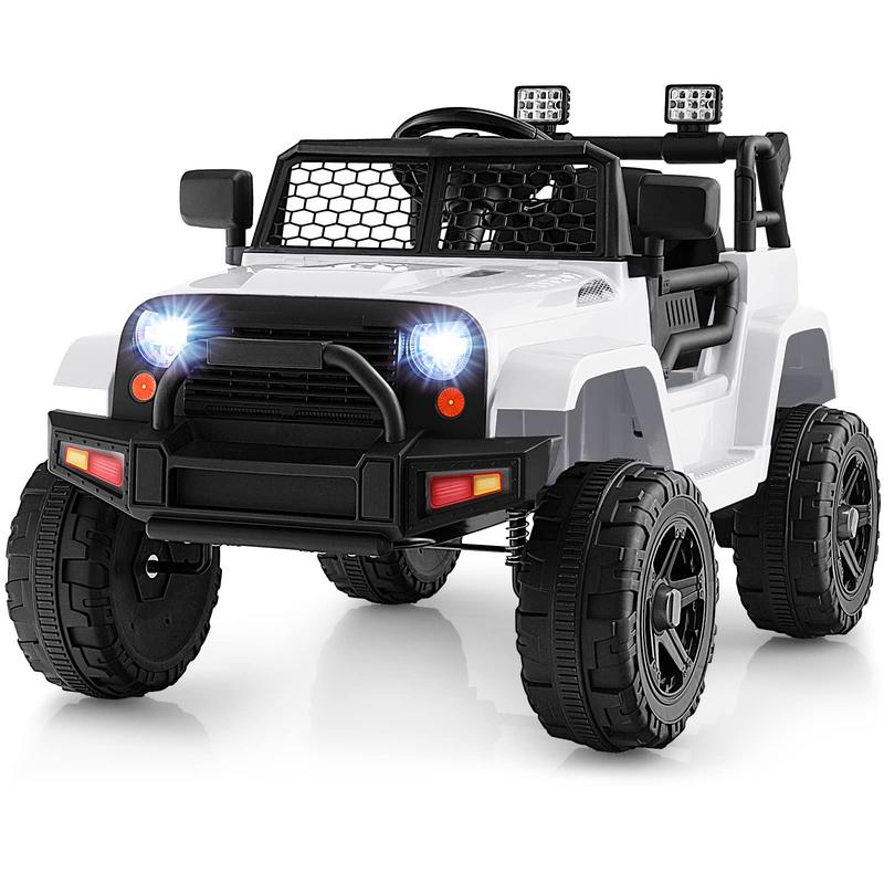 [ShopTab] COSTZON Ride on Car, 12V Battery Powered Truck Vehicle with Remote Control, Spring Suspension, Headlights, Music, Horn, MP3, USB & Aux Port