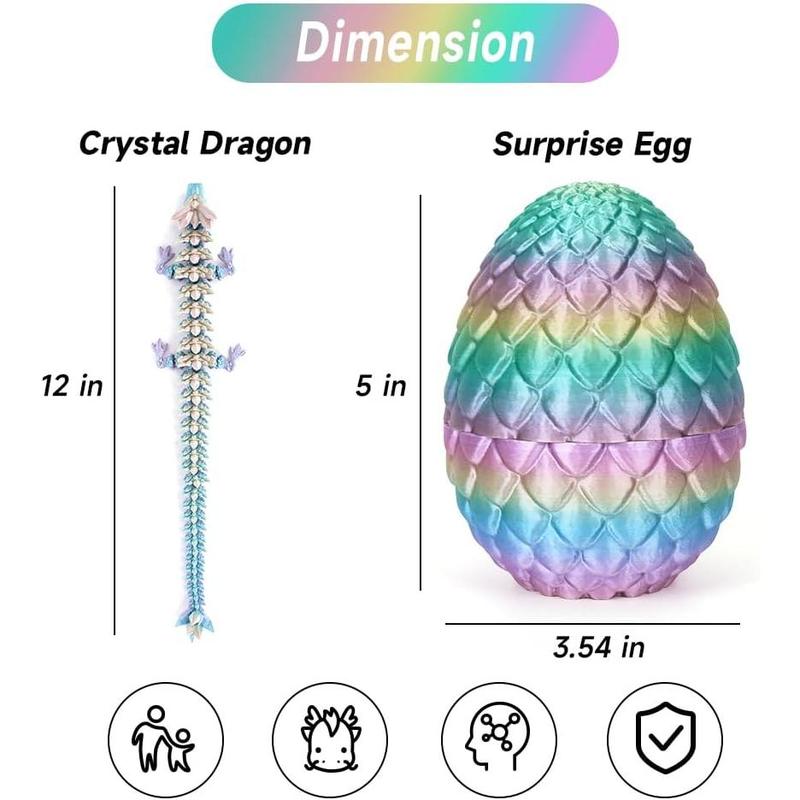 3D Printed Dragon Egg, Mysterious Crystal Dragon Egg Toy Surprise, Articulated Crystal Dragon Egg with Dragon Inside, Toy Gift for Kids Boys Girls