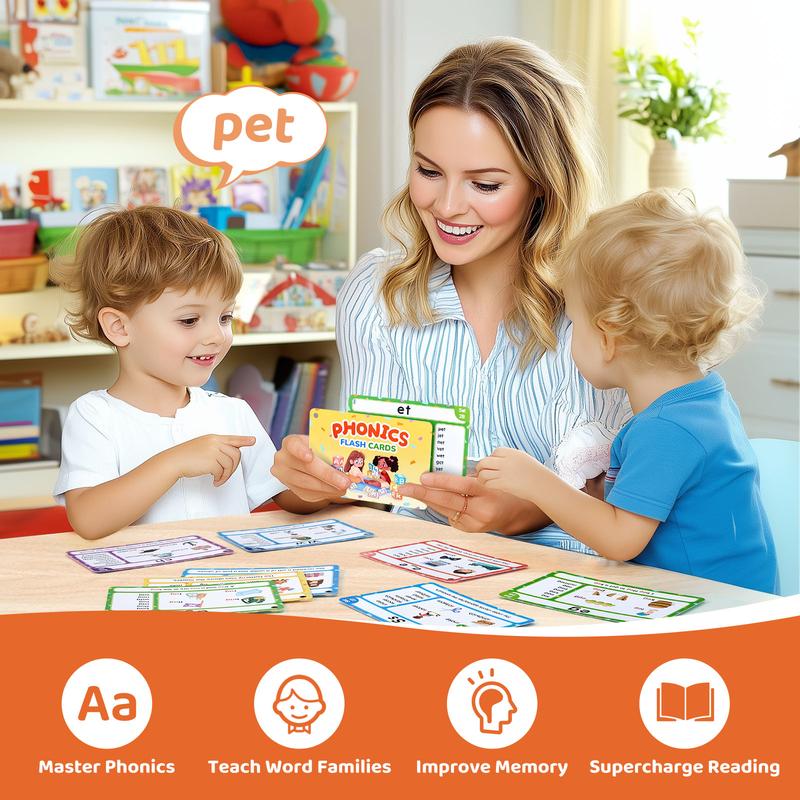 JoyCat 75 Pack Phonics Flash Cards, Learn to Read Alphabet and CVC Words in 25 Stages, Phonics Games Preschool Educational Learning Activities