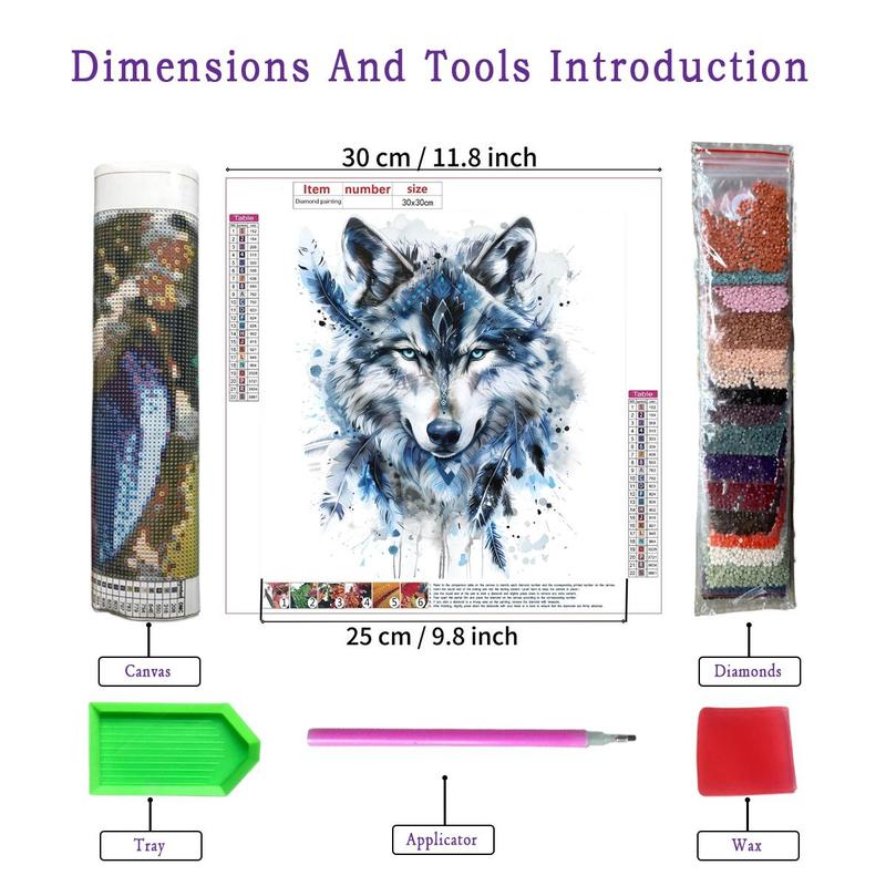 Wolf Pattern Artificial Diamond Art Painting Kit, DIY Rhinestone Embroidery Set, DIY Decor Painting for Home Wall Decor