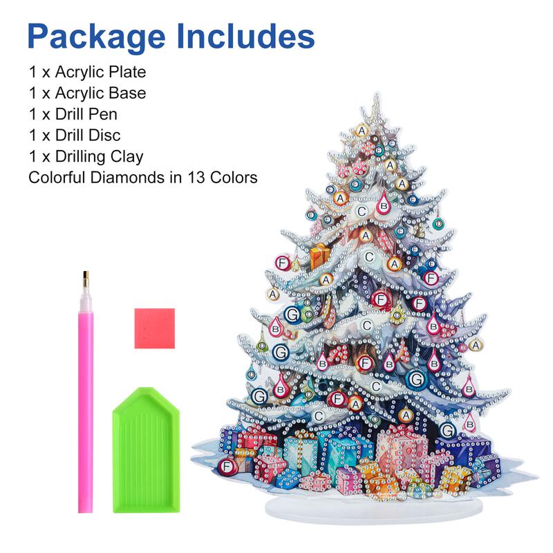 5D DIY Diamond Art Painting Kits - Christmas Tree Desktop Decoration,Colorful Diamond Art Acrylic Paint by Numbers,Christmas Gift,Home Decoration