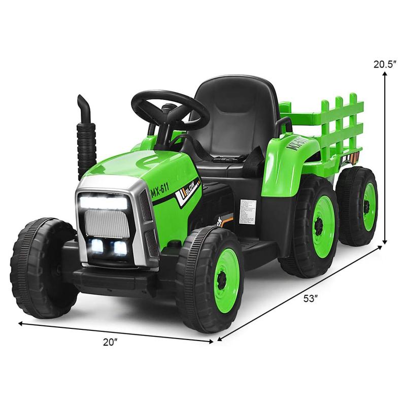 Costzon 12V Ride on Tractor with 3-Gear-Shift Ground Loader, Remote Control, LED Lights, Horn, Electric Tractor Toy w USB & Bluetooth Audio Music,Great gifts for children kid girls boys