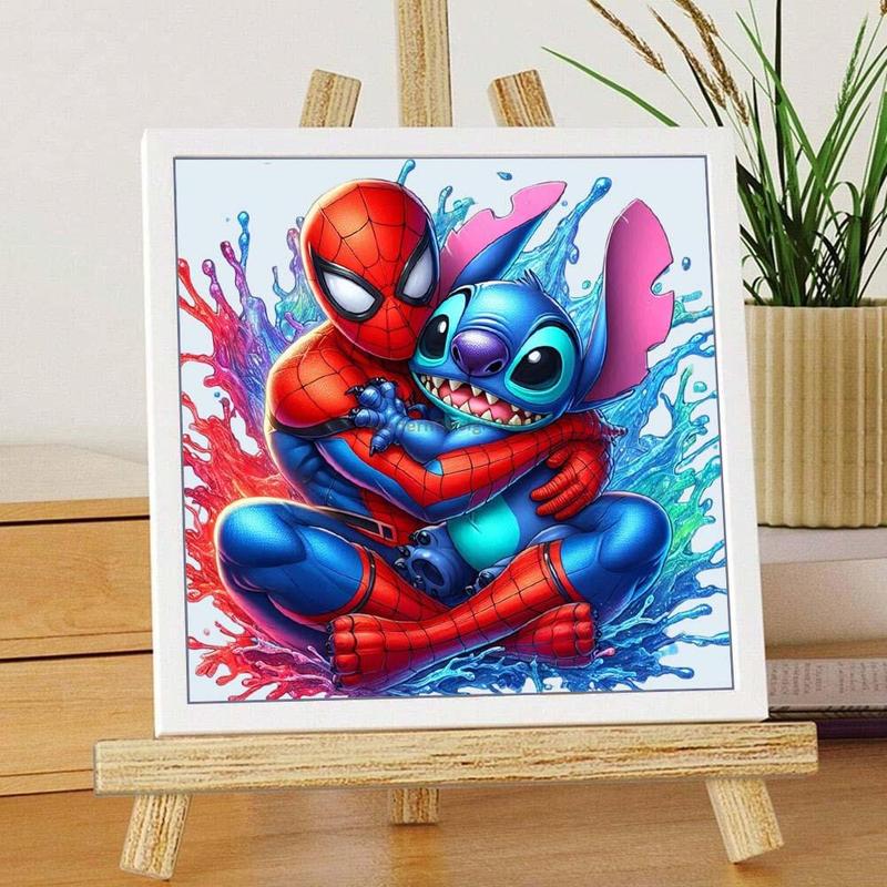 Spider-man & Stitch Pattern DIY Diamond Arts Colorful Painting Kit, 5D Round Diamond Arts Colorful Painting for Home Bedroom Wall Decor